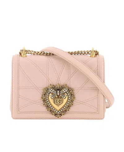 Dolce & Gabbana Devotion Leather Shoulder Bag In Nude