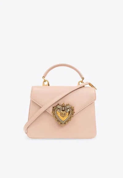 Dolce & Gabbana Devotion Leather Shoulder Bag In Pink