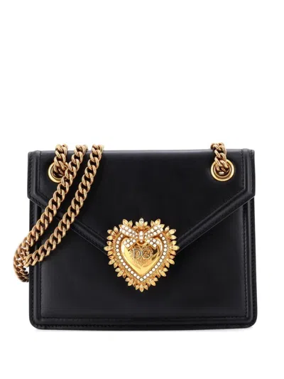 Pre-owned Dolce & Gabbana Devotion Leather Small Crossbody Bag In Black