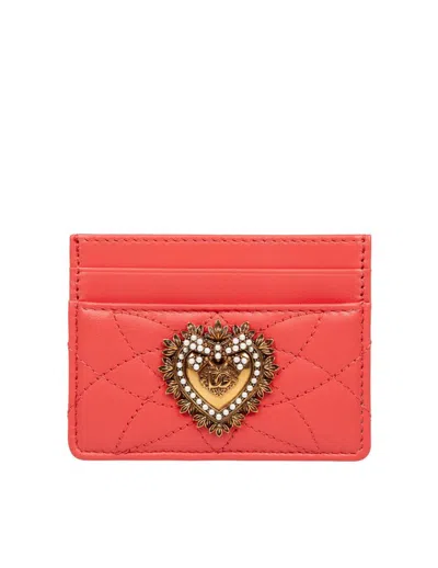 Dolce & Gabbana Devotion Logo Plaque Cardholder In Orange