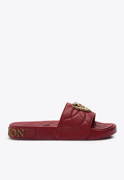 Dolce & Gabbana Devotion Matelassé Leather Slides In Red