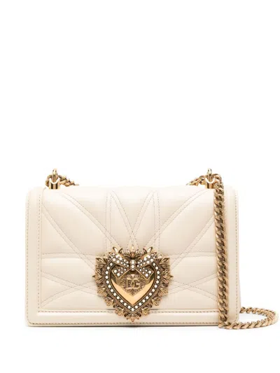 Dolce & Gabbana Devotion Medium Leather Shoulder Bag In Sand