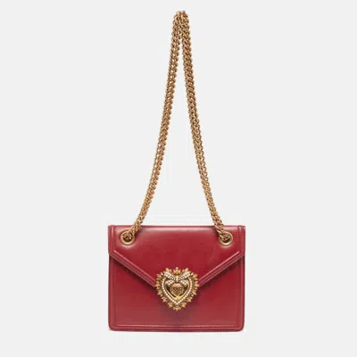 Pre-owned Dolce & Gabbana Devotion Medium Red Leather Shoulder Bag