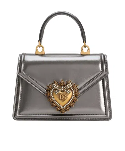 Dolce & Gabbana Devotion Metallic Cross Body Tote In Gray