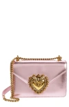 Dolce & Gabbana Dolce&gabbana Devotion Metallic Leather Shoulder Bag In Pink/ Pink