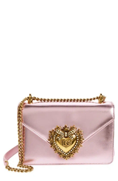 Dolce & Gabbana Women's Devotion Metallic Leather Shoulder Bag In Pink