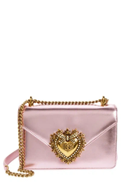 Dolce & Gabbana Dolce&gabbana Devotion Metallic Leather Shoulder Bag In Pink/pink