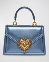 Dolce & Gabbana Devotion Mini Metallic Leather Top-handle Bag In Laminate Blue