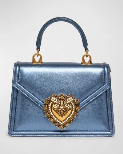 Dolce & Gabbana Devotion Mini Metallic Leather Top-handle Bag In Laminate Blue