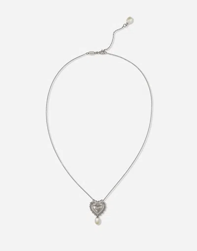 Dolce & Gabbana Devotion Necklace In White Gold With Diamonds And Pearls White Gold Female Onesize