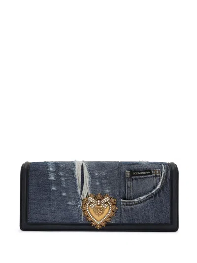 Dolce & Gabbana Jeans-schultertasche Mit Logo-schild In Blue