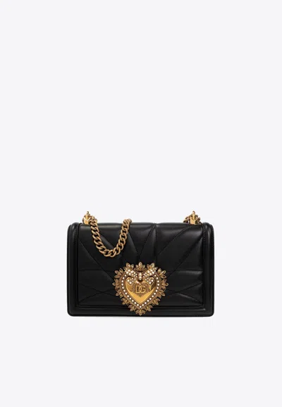 Dolce & Gabbana Devotion Quilted Leather Shoulder Bag In Black