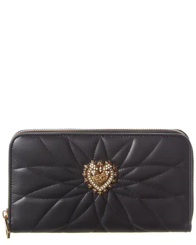 Dolce & Gabbana Quilted Heart Wallets Gold-tone Hardware In Black