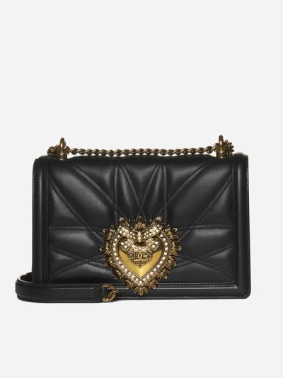 Dolce & Gabbana Devotion Quilted Nappa Leather Medium Bag In Black