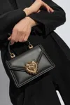 Dolce & Gabbana Elegant Calf Leather Shoulder Bag With Iconic Heart Emblem And Chain Strap In Black