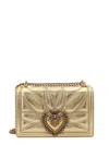 Dolce & Gabbana Leather Shoulder Bag With Frontal Jewel Detail In Gold