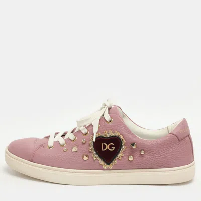 Pre-owned Dolce & Gabbana Devotion Size 39 Pink Leather Low Top Sneakers
