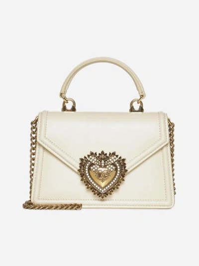 Dolce & Gabbana Devotion Small Leather Bag In Butter