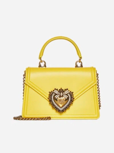 Dolce & Gabbana Devotion Small Leather Bag In Yellow