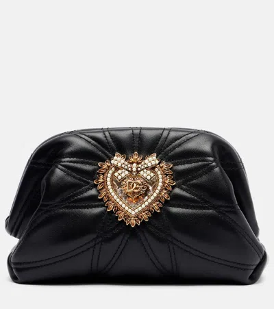Dolce & Gabbana Devotion Small Leather Shoulder Bag In Black