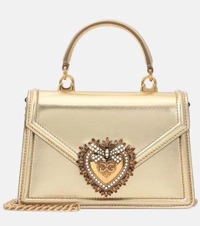 Dolce & Gabbana Devotion Small Leather Shoulder Bag In Gold