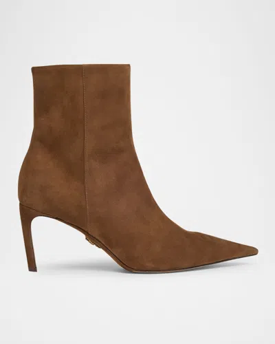 Dolce & Gabbana Devotion Suede Stiletto Ankle Booties In Brown