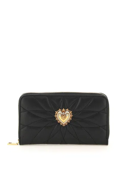 Dolce & Gabbana Quilted Heart Wallets Gold-tone Hardware In Black