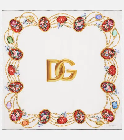 Dolce & Gabbana Dg Silk Scarf In White