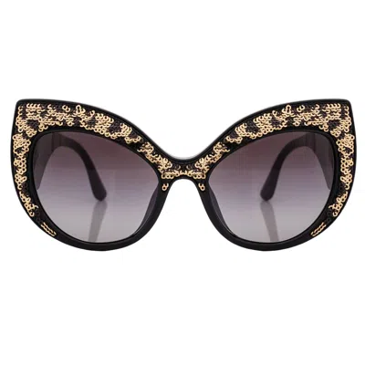 Pre-owned Dolce & Gabbana Dg 4326 Leopard Sequin Cat Eye Sunglasses Black Gold 12664 In Gray
