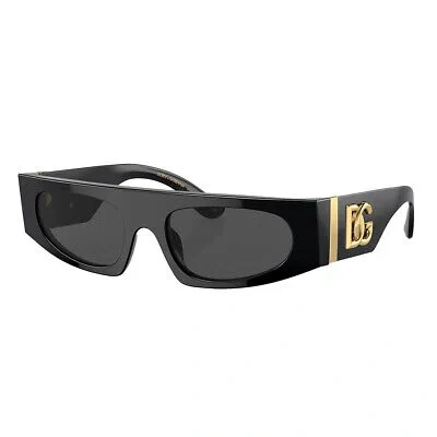 Pre-owned Dolce & Gabbana Dg 4411 501/87 Black/gold Plastic Rectangle Sunglasses Grey Lens In Gray