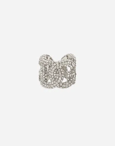 Dolce & Gabbana Rhinestone Ring With Dg Logo In シルバー