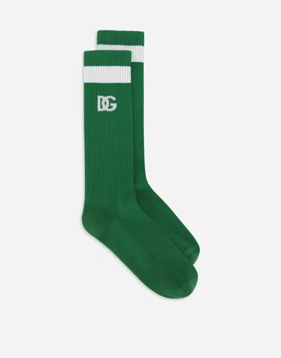 Dolce & Gabbana Logo-intarsia Ribbed-knit Socks In グリーン