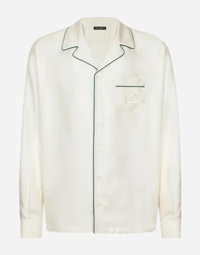 Dolce & Gabbana Silk Twill Shirt With Dg Embroidery In ホワイト