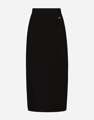 DOLCE & GABBANA STRETCH VISCOSE KNIT PENCIL SKIRT WITH DG LOGO