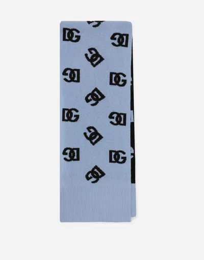 Dolce & Gabbana Wool Scarf With Jacquard Dg Logo In ブルー
