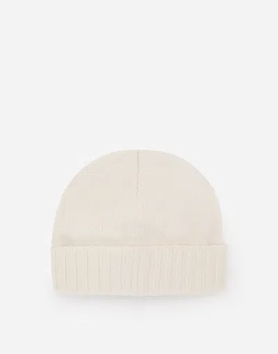Dolce & Gabbana Cashmere Hat With Dg Logo Embroidery In Cream