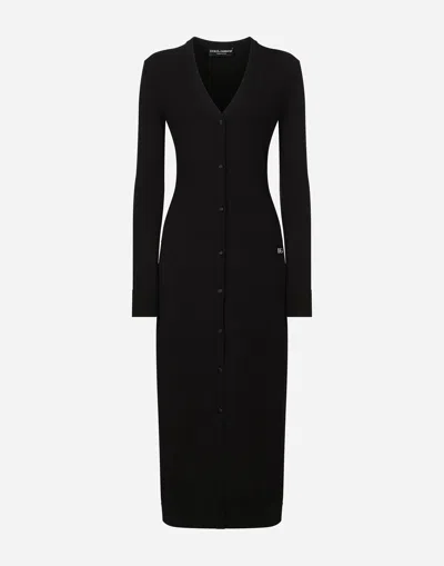 DOLCE & GABBANA LONG STRETCH VISCOSE KNIT CARDIGAN WITH DG LOGO