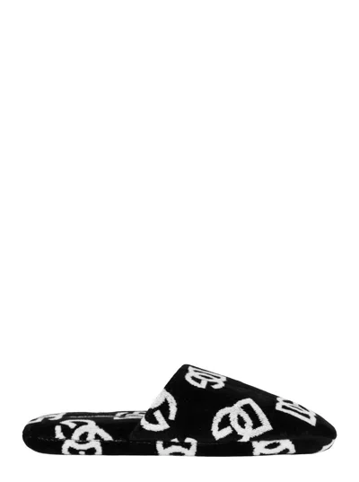 Dolce & Gabbana Dg Allover Slippers In Black