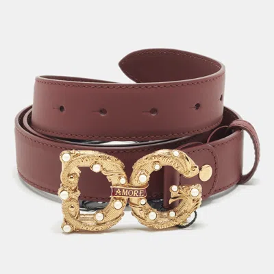 Pre-owned Dolce & Gabbana Dg Amore 105 Cm Buckle Belt Burgundy Leather