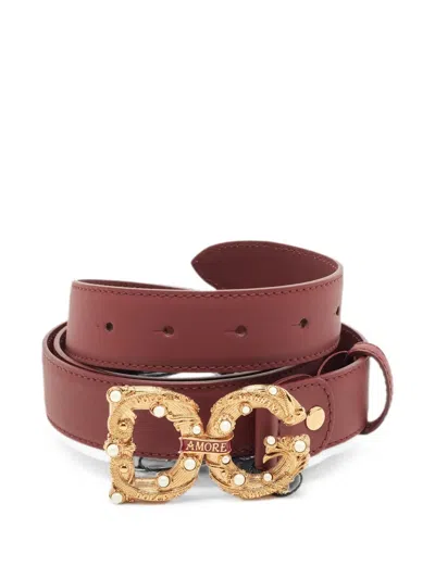Pre-owned Dolce & Gabbana Dg Amore Buckle Belt In Red