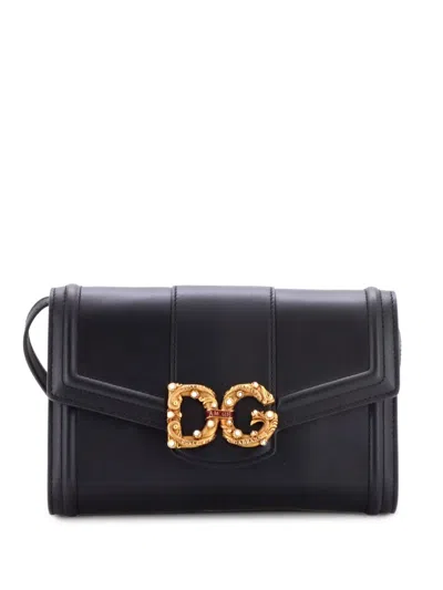 Pre-owned Dolce & Gabbana Dg Amore Leather Clutch Bag In Black