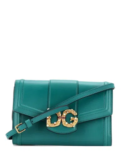Pre-owned Dolce & Gabbana Dg Amore Wallet On Strap Leather Crossbody Bag In Green