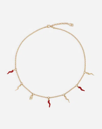Dolce & Gabbana Dg Logo And Horn Charm Necklace In ゴールド