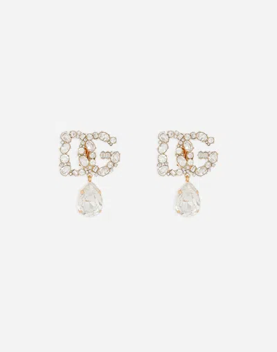 DOLCE & GABBANA EARRINGS WITH DG LOGO AND RHINESTONE TEARDROP PENDANT