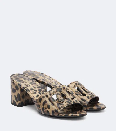 Dolce & Gabbana 60mm Dg Cutout Leopard-printed Leather Slide Sandals In Multi