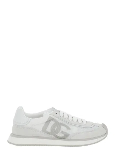 DOLCE & GABBANA DG CUSHION WHITE LOW TOP SNEAKERS IN MIXED MATERIALS WOMAN