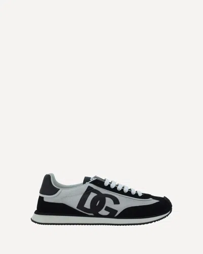 Dolce & Gabbana Aria White And Black Running Sneakers With Logo Detail In Suede And Tech Fabric Man In Multi