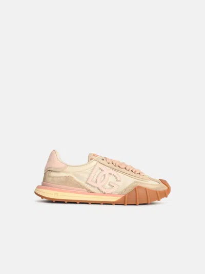 Dolce & Gabbana 'dg Athletic' Ivory And Pink Fabric And Leather Sneakers In Multi