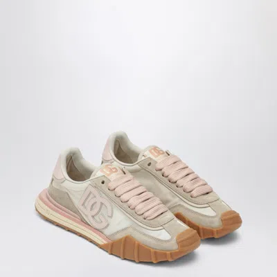 Dolce & Gabbana Dg Athletic Sneakers In Ivory And Pink Fabric And Leather In Multi