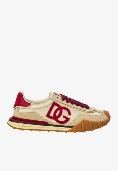Dolce & Gabbana Dg Athletic Sneakers In Nylon And Calfskin In Nude